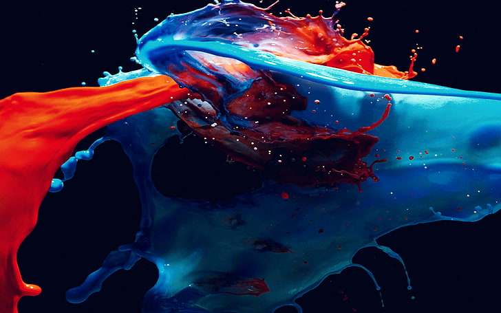 cat, percikan, seni, ilustrasikan, gelap, biru, merah, cat air, Wallpaper HD