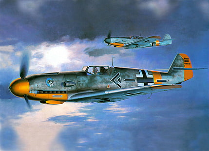 Zweiter Weltkrieg, Messerschmitt, Messerschmitt Bf-109, Luftwaffe, Flugzeuge, Militär, Kunstwerk, Militärflugzeuge, Deutschland, HD-Hintergrundbild HD wallpaper