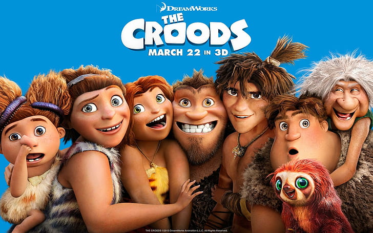 The Croods Cartoon Movie Poster 2013, krudowie, rysunek, film, plakat, 2013, Tapety HD