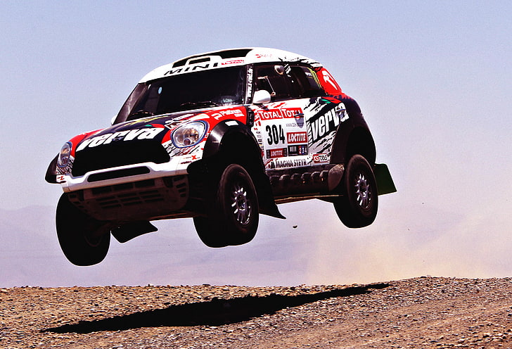 Mini, Sport, Speed, Race, Mini Cooper, Dakar, SUV, Rally, In the air, Side view, 2014, X-raid, 304, HD тапет