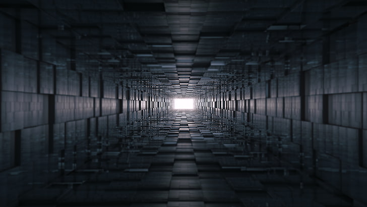 black metal frame window blinds, 3D, tunnel, abstract, HD wallpaper