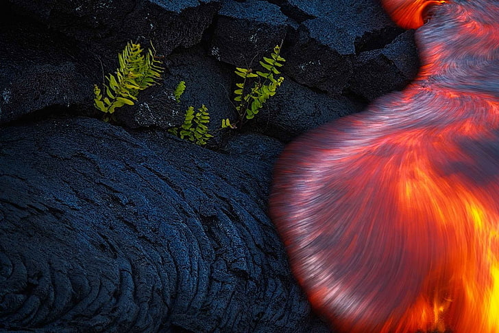 ธรรมชาติภูมิทัศน์การเปิดรับแสงเป็นเวลานานการเผาไหม้ลาวาภูเขาไฟพืช, วอลล์เปเปอร์ HD