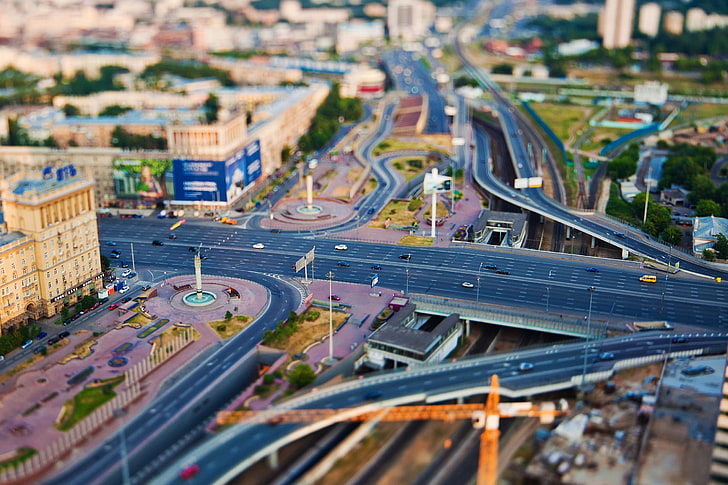 Vista aérea de edificios y carreteras, máquina, avenida, carretera, Moscú, hogar, autopista, intercambio, tenedor, Volgogrado, Fondo de pantalla HD