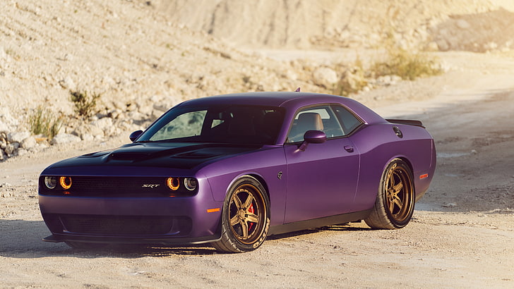 Plum crazy purple, Dodge Challenger Hellcat, Dodge, Matte, 5K, HD wallpaper
