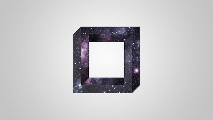 kwadratowy czarny stojak, abstrakcyjny, wszechświat, kwadrat, złudzenie optyczne, proste tło, obiekt 3d, Tapety HD