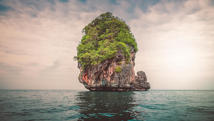 Phi Phi öar, ö, landskap, natur, Thailand, hav, vatten, himmel, HD tapet