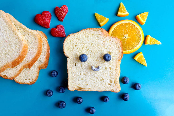 orange, bread, blueberry, strawberry, hd, food, HD wallpaper
