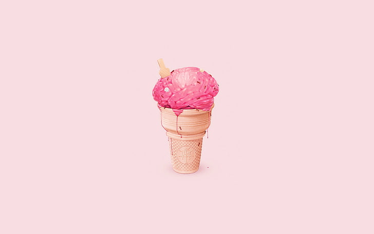 brain, icecream, illust, art, cute, pink, HD wallpaper