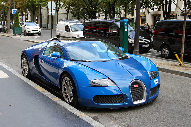 bleu, bleu, bugatti, exotique, supercars, veyron, Fond d'écran HD