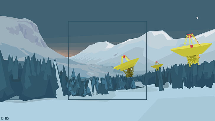 bosque, minimalismo, montañas, radar, coloración selectiva, cielo, nieve, cuadrado, vector, Fondo de pantalla HD