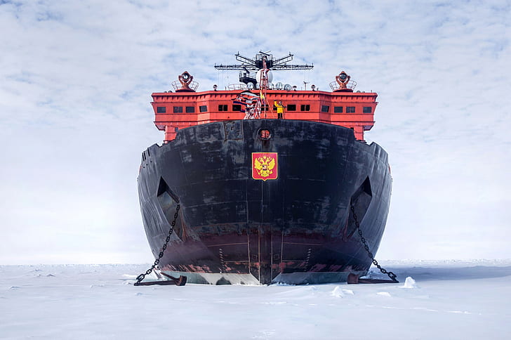 The ocean, Sea, Snow, Ice, Icebreaker, The ship, Coat of arms, Russia, Tank, Atomflot, Arktika-class, 50 Years of Victory, Nuclear-powered icebreaker, 
