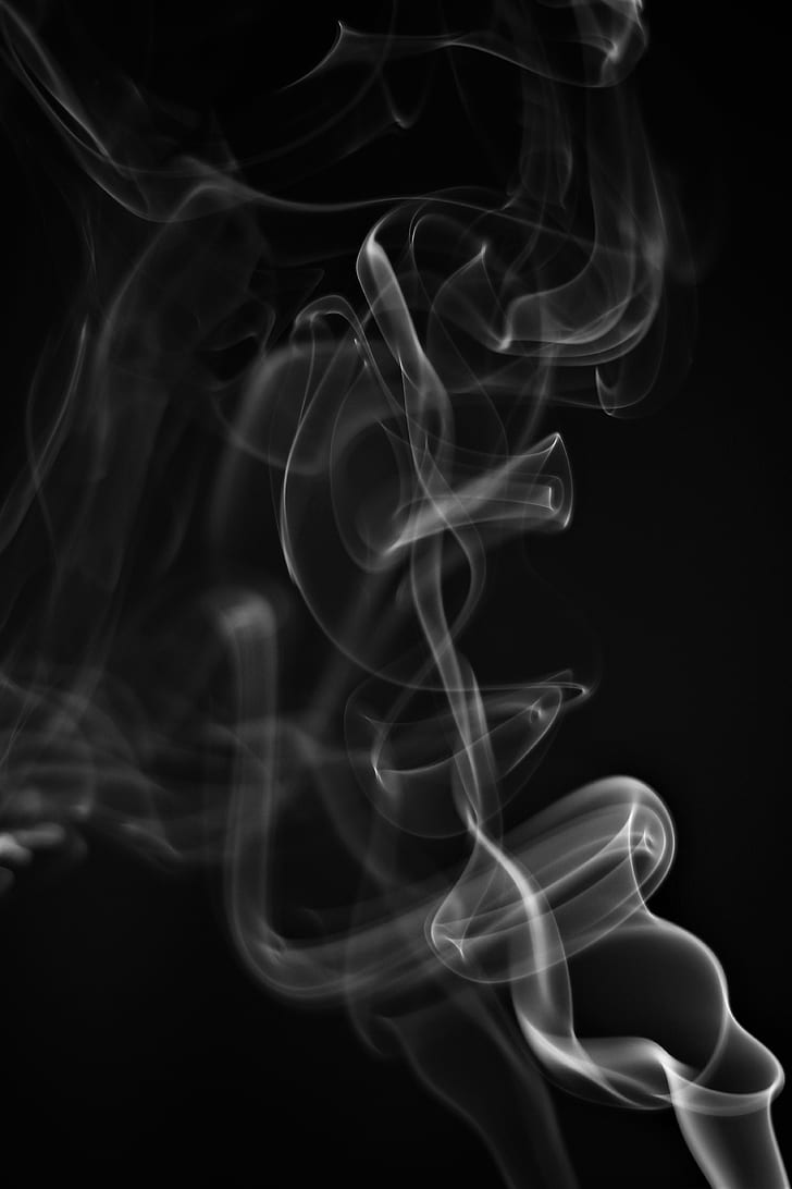 dym, biały, wijący się, czarne tło, abstrakcyjny, Tapety HD, tapety na telefon