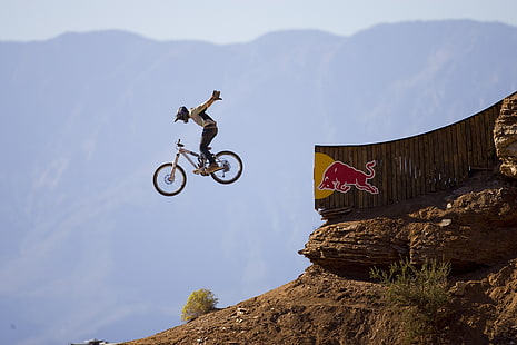 white BMX bike, flight, Red Bull, downhill, nohand, Rampage, HD wallpaper HD wallpaper