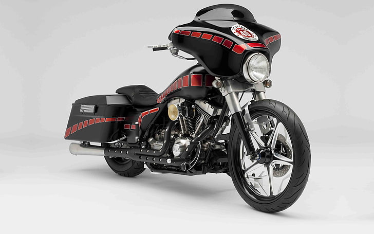Harley Davidson Baggers, black and red touring motorcycle, Motorcycles, Harley Davidson, HD wallpaper