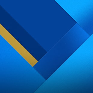 青と黄色のブロックのロゴ、幾何学的、材料設計、在庫、青、HD、 HDデスクトップの壁紙 HD wallpaper