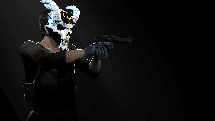 character holding pistol illustration, Gun, Mask, Overkill Software, PAYDAY 2, HD wallpaper