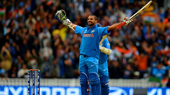 Shikhar Dhawan, polo da uomo blu india, sport, cricket, giocatori, Sfondo HD HD wallpaper