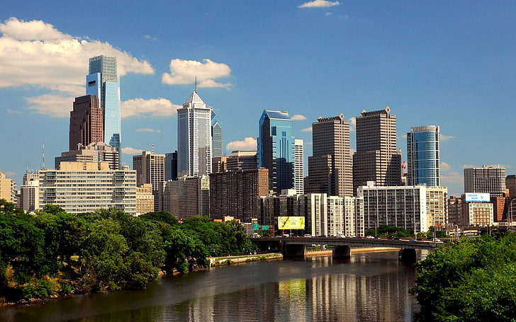 Luftbild des Hochhauses, Philadelphia, Stadt, Fluss, Gebäude, Großstadt, HD-Hintergrundbild