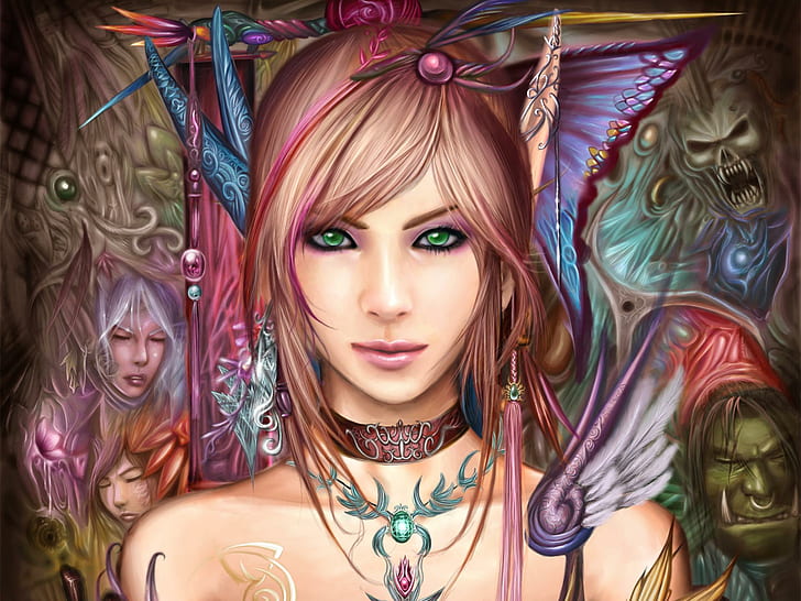 world of warcraft, dziewczyna, elf, ork, ilustracja kobieta z zielonymi oczami, world of warcraft, dziewczyna, Tapety HD