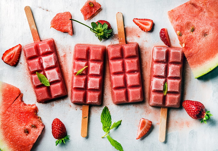 Erdbeere, lecker, Wassermelone, 4 K, Eis, HD-Hintergrundbild