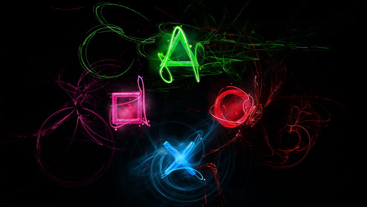 Playstation Colourful Controller HD, simbol pengendali xbox hijau merah muda dan biru, video game, warna-warni, controller, playstation, Wallpaper HD
