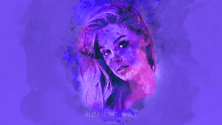 watercolor, portrait, purple background, pink, purple, Elizabeth Turner, HD wallpaper