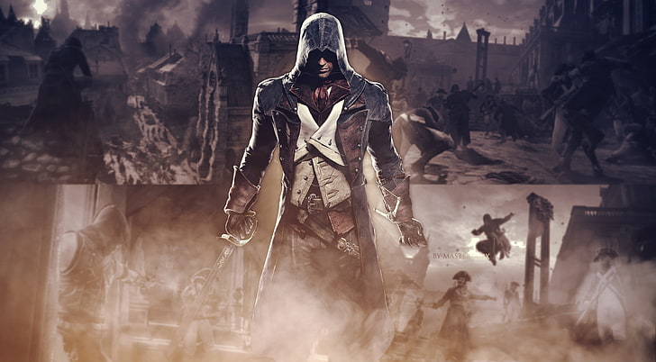 Assassins Creed Unity, Assassins Creed-Poster, Spiele, Assassins Creed, Assassins Creed, Einheit, 1440, Arno, Dorian, 5, Schwarz, Flagge, HD-Hintergrundbild