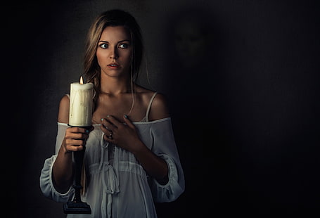 candles, women, spooky, ghost, HD wallpaper HD wallpaper
