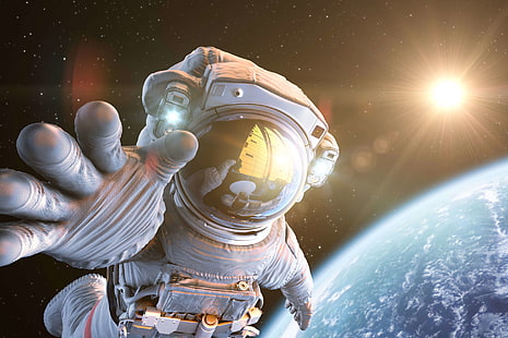 космонавт, земля, космос, HD обои HD wallpaper