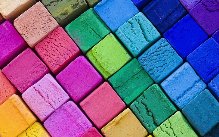 berbagai macam blok warna, kubus, warna-warni, latar belakang, cerah, tekstur, Wallpaper HD