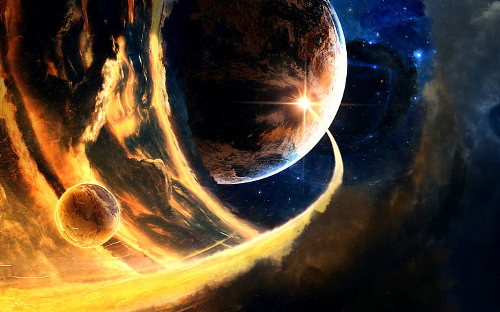 Planets, space, flame, Planets, Space, Flame, HD wallpaper