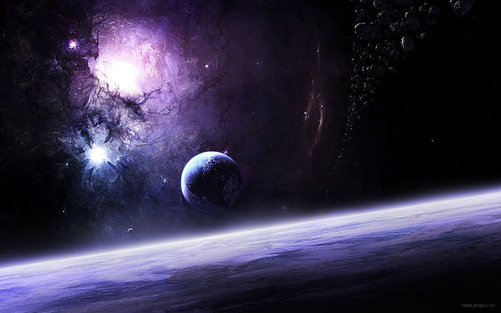 Raum, Planet, Nebel, Asteroid, Raumkunst, digitale Kunst, HD-Hintergrundbild