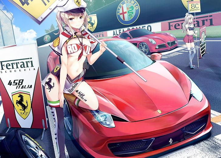 kancolle, graf zeppelin, blonde, sports, car racing, Anime, HD wallpaper