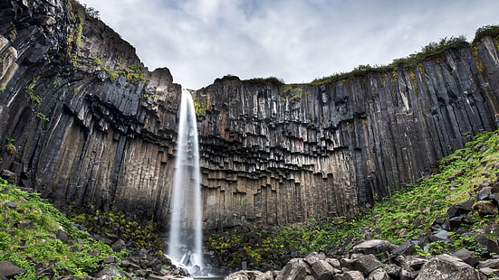 white waterfall, waterfall, rock formation, nature, landscape, rock, cliff, HD wallpaper HD wallpaper