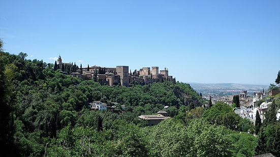 Альгамбра, голубое небо, Испания, Гранада, HD обои HD wallpaper