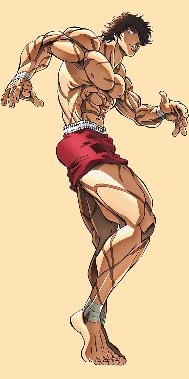 Baki Hanma, Anime-Jungs, muskulöse Beine, muskulös, Gymnastikratte, Boxen, Stehen, Kämpfen, HD-Hintergrundbild, Handy-Hintergrundbild