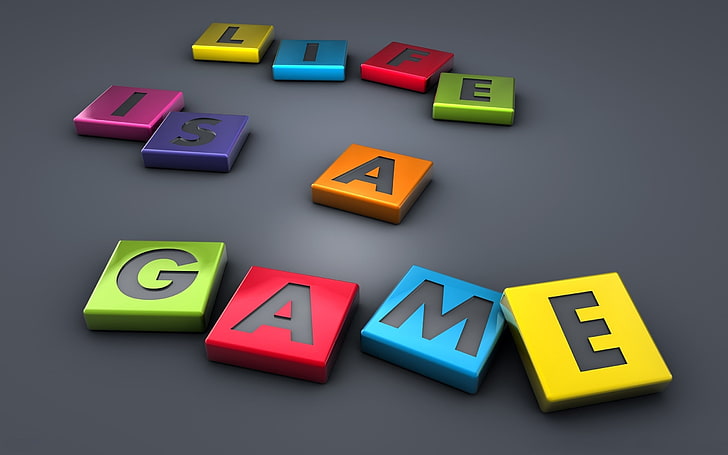 life is a game decor, letters, shapes, shape, surface, colorful, HD wallpaper