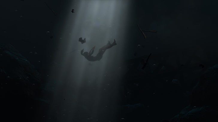 Silhouette der ertrinkenden Person, Rise of the Tomb Raider, Lara Croft, Screenshot, Videospiele, HD-Hintergrundbild
