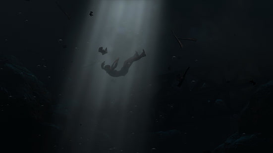 silueta de persona ahogada, Rise of the Tomb Raider, Lara Croft, captura de pantalla, videojuegos, Fondo de pantalla HD HD wallpaper