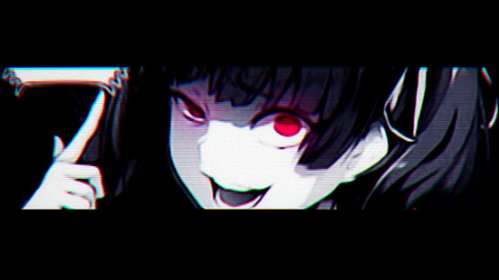anime meninas, olhos vermelhos, monocromático, glitch art, HD papel de parede HD wallpaper