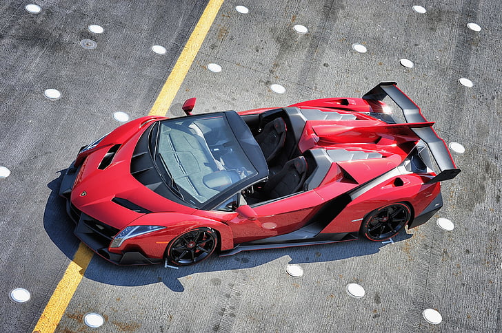 rotes und schwarzes Sportcoupé, Lamborghini Veneno Roadster, teure Autos, HD, Lamborghini, HD-Hintergrundbild