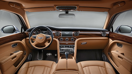 Braun und Schwarz Sanftes Interieur, Bentley Mulsanne, Genfer Autosalon 2016, Interieur, HD-Hintergrundbild HD wallpaper
