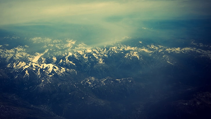 планини въздушна фотография, планини, пейзаж, природа, HD тапет