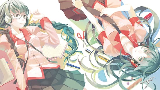 dziewczyny z anime, vofan, seria Monogatari, Senjougahara Hitagi, Hanekawa Tsubasa, Tapety HD HD wallpaper
