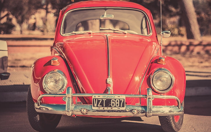 Volkswagen Beetle hatchback rojo, coche, Volkswagen Beetle, Fondo de pantalla HD