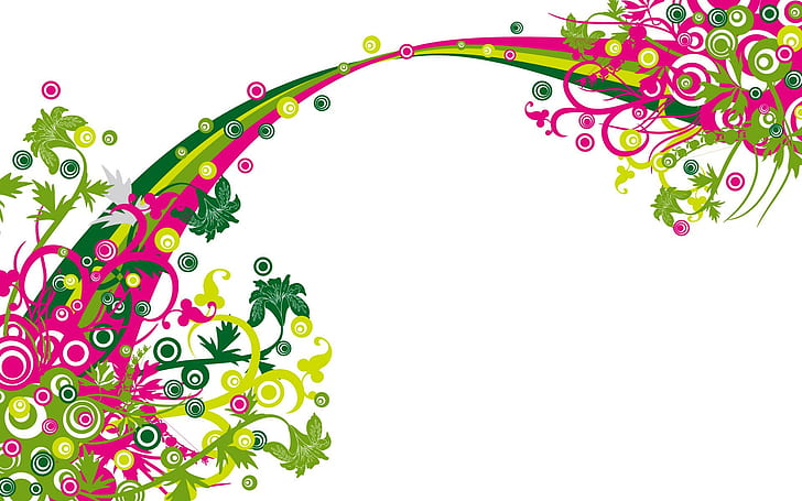 Design Vector, papier peint floral vert, jaune et rose, design, vecteur, vecteur et dessins, Fond d'écran HD