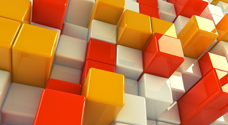 Kubus 3D, oranye, merah, dan wallpaper kubus putih, Artistik, 3D, kubus 3d, kubus putih, kubus 3d, c4d, cinema4d, Wallpaper HD