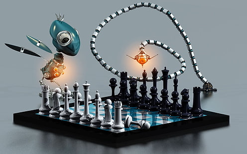 Schwarz-Weiß-Schachspiel Illustration, Schach, Brett, Roboter, Tiere, Party, Spiel, HD-Hintergrundbild HD wallpaper