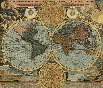 빈티지 세계지도, 여행, 세계지도, 지리, 1716, 요한 침례교 호만, HD 배경 화면 HD wallpaper