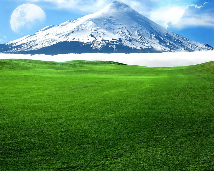 Earth, A Dreamy World, Field, Landscape, Mountain, Snow, HD wallpaper